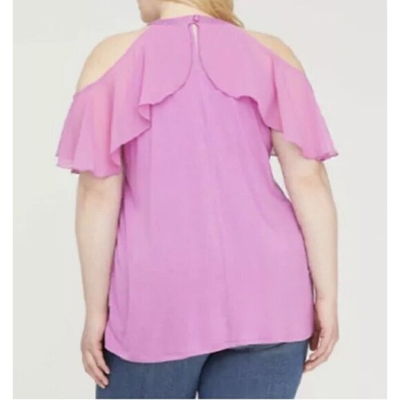 Lane Bryant  Womens Solid Ruffled Radiant Orchid Pink halter Top Plus Size 22/24 - Picture 2 of 9